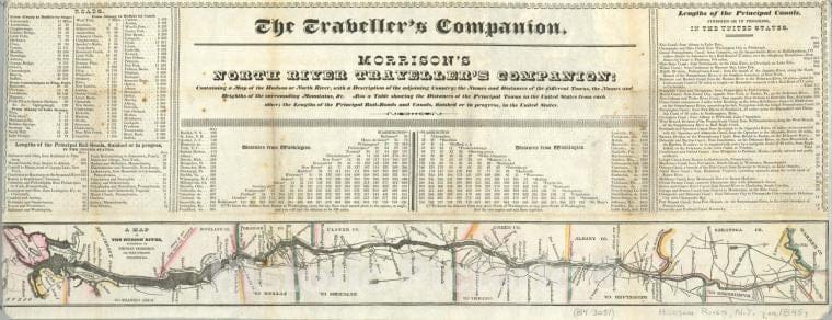 Historic 1845 Map - Morrison'S North River Traveller'S Companion : Containing A Map - Vintage Wall Art