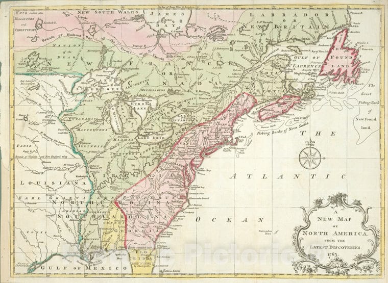 Historic 1763 Map - A New Map Of North America From The Latest Discoveries, 1763. - North America - Maps - Early Works To 1800 - Charts And Maps - Vintage Wall Art