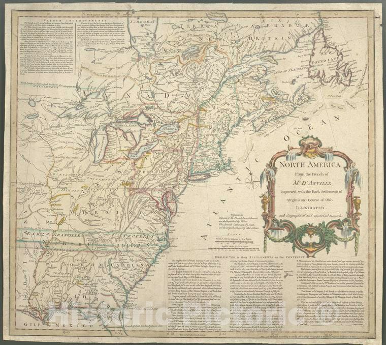 Historic 1755-05 Map - North America From The French Of Mr. D'Anville : Improved With T - Vintage Wall Art