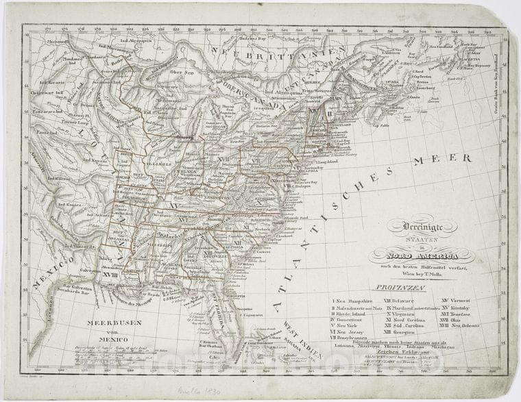 Historic 1824 Map - Vereinigte Staaten In Nord America : Nach Den Besten Hulfsmittel Verfast - United States - Maps - Charts And Maps - Vintage Wall Art