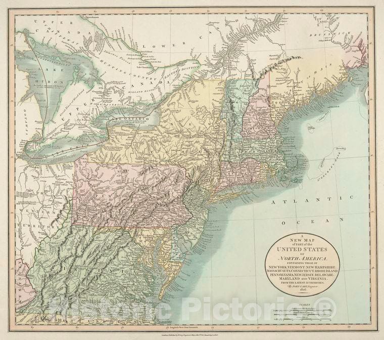 Historic 1806 Map - A New Map Of Part Of The United States Of North America : Contai- Charts And Maps - Vintage Wall Art