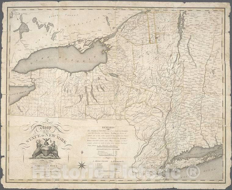 Historic 1804 Map - A Map Of The State Of New York - New York (State) - Administrative And Political Divisions - Maps - New York (State) - Maps - Charts And Maps - Vintage Wall Art