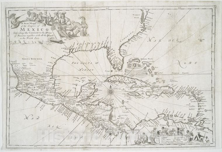 Historic 1670 Map - A New Mapp Of The Empire Of Mexico Describing The Continent To T - Vintage Wall Art