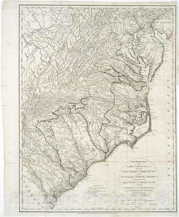 Historic Map - 1787 The Marches Of Lord Cornwallis In North America, Comprehending The Two Carolinas, With Virginia And Maryland, And The Delaware Counties - Vintage Wall Art