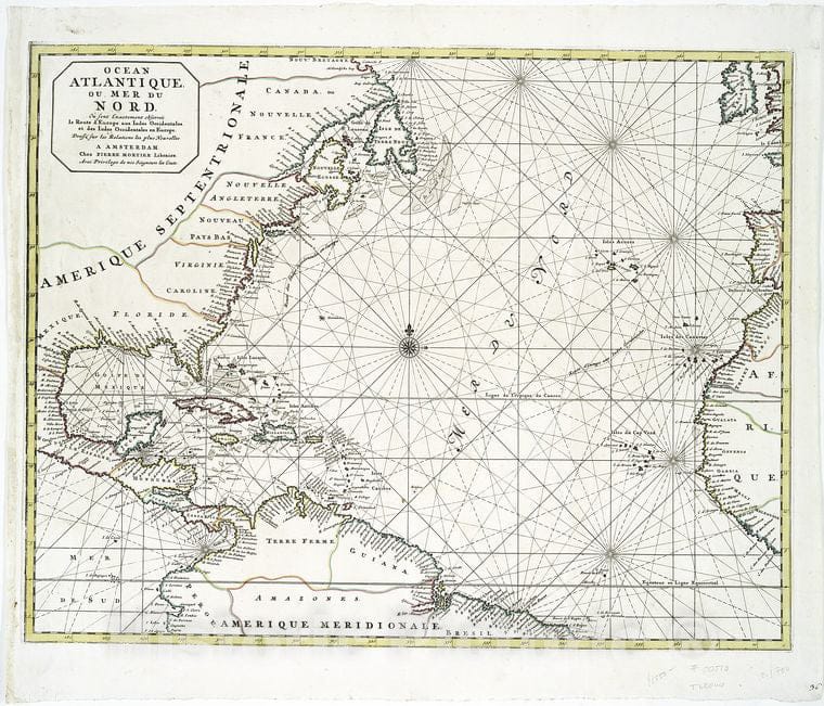 Historic 1700 Map - Ocean Atlantique, Ou, Mer Du Nord : Ou Sont Exactement Observee - Vintage Wall Art