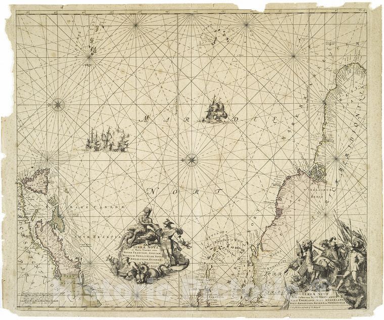 Historic Map - 1715 North Atlantic Ocean, Terra Nova, Ac Maris Tractus Circa Novam Franciam, Regions Around New France, England, Belgium - Vintage Wall Art