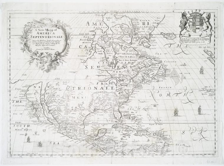 Historic 1669 Map - A New Mapp Of America Septentrionale - North America - Maps - Early Works To 1800 - Charts And Maps - Vintage Wall Art