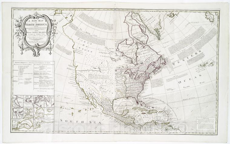 Historic 1763 Map - A New Map Of North America : With The British, French, Spanish, North America - Maps - Early Works To 1800 - Charts And Maps - Vintage Wall Art