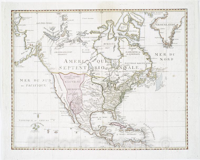 Historic 17-? Map - Amerique Septentrionale. - North America - Maps - Early Works To 1800 - Charts And Maps - Vintage Wall Art