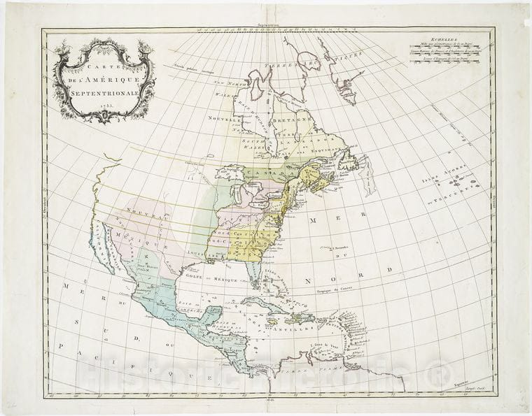 Historic 1755 Map - Carte De L'Amerique Septentrionale, 1755. - North America - Maps - Early Works To 1800 - Charts And Maps - Vintage Wall Art