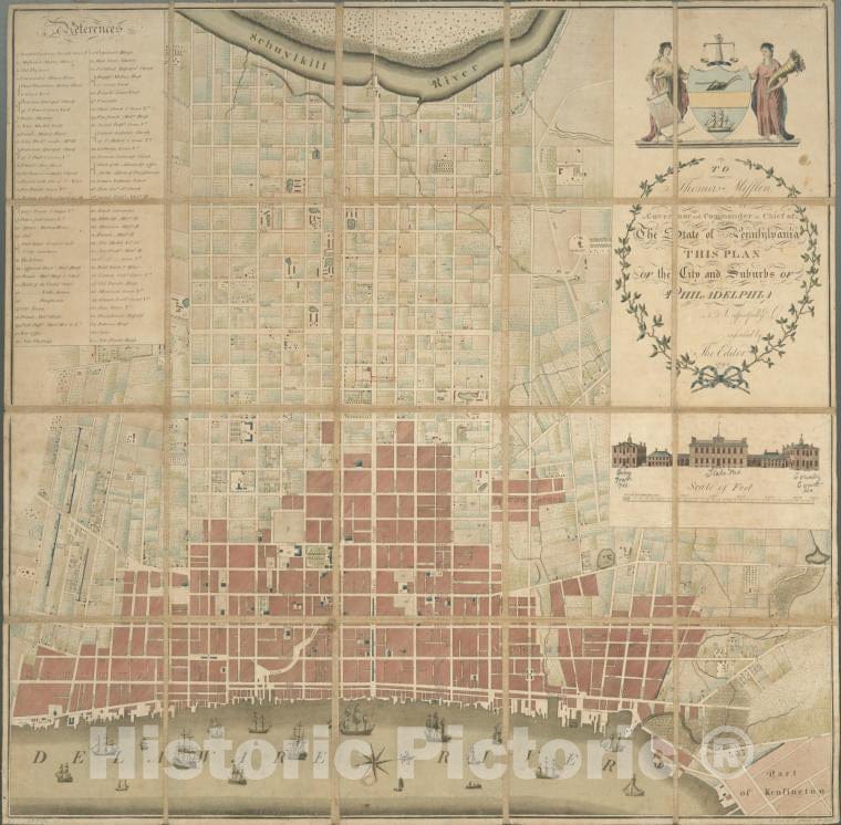 Historic Map - 1794 Philadelphia, Pennsylvania (Pa.), Plan Of The City And Suburbs - Vintage Wall Art