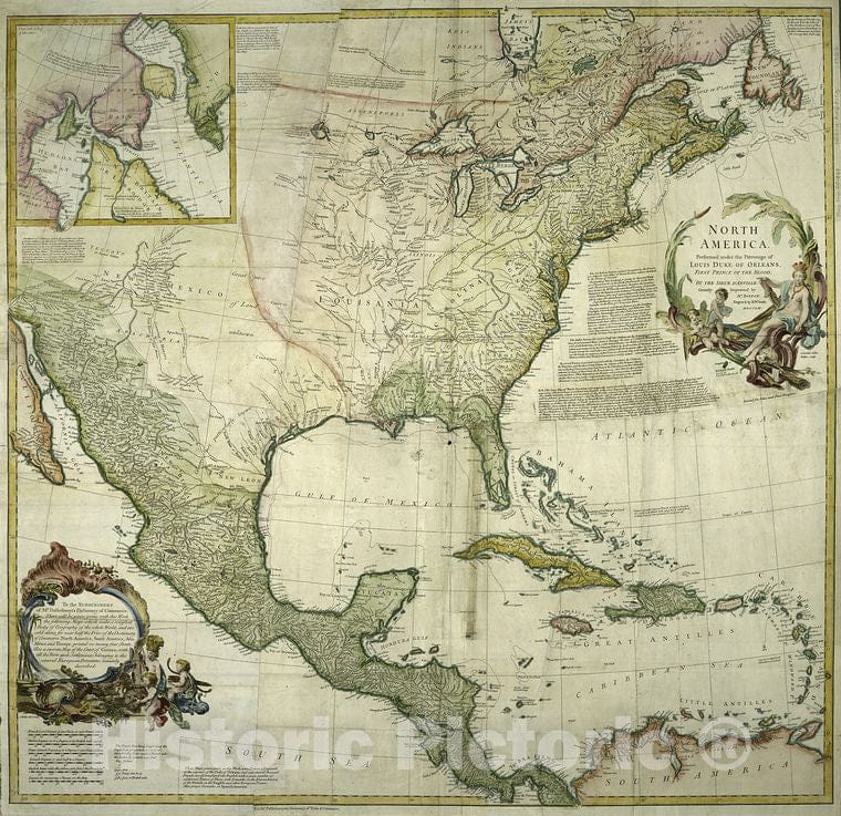 Historic 1752 Map - North America Performed Under The Patronage Of Louis Duke Of Orl - North America - Maps - Early Works To 1800Maps Of North America. - Vintage Wall Art