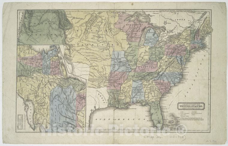 Historic 1821 Map - Geographical & Statistical Map Of The United States : Adapted To Woodbridge'S Geography. - United States - Maps Of North America. - Vintage Wall Art