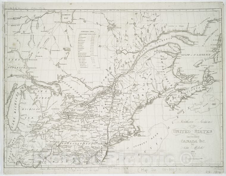 Historic 1824 Map - Northern Section Of The United States, Including Canada &C. - Canada - Maps - Northeastern States - Maps Of North America. - Vintage Wall Art