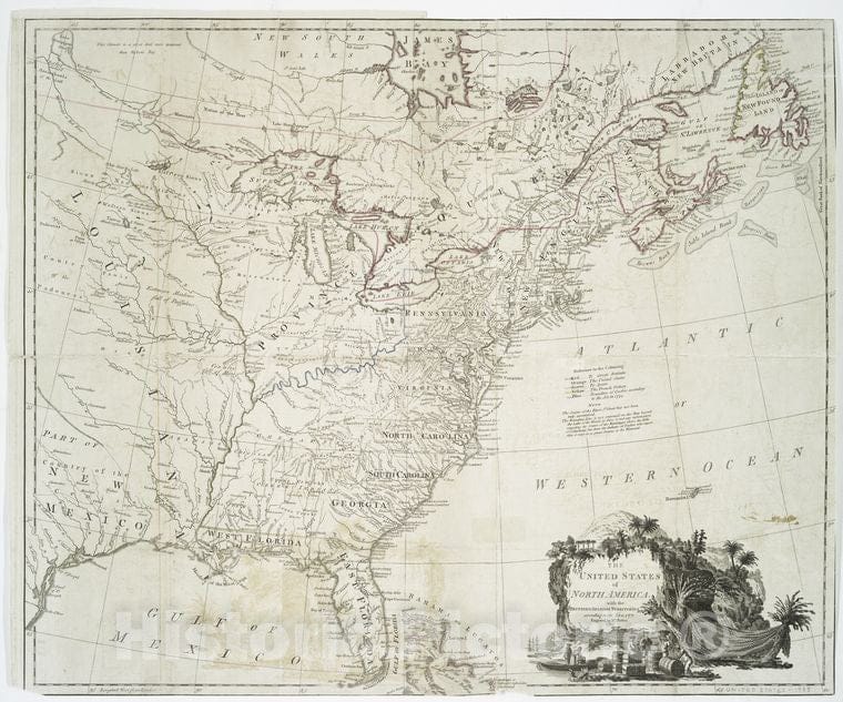 Historic 1783 Map - The United States Of North America, With The British & Spanish T - Vintage Wall Art