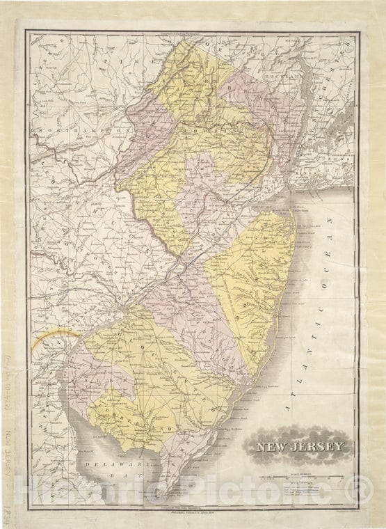 Historic 1834 Map - New Jersey - New Jersey - Administrative And Political Divisions - Maps - New Jersey - Maps Of North America. - Vintage Wall Art