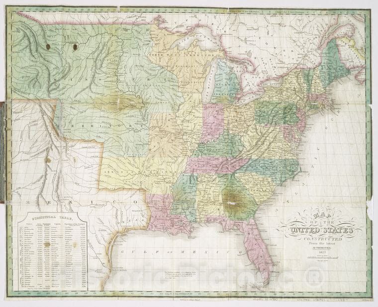 Historic 1827 Map - Map Of The United States, Constructed From The Latest Authorities - United States - United States - Maps Of North America. - Vintage Wall Art