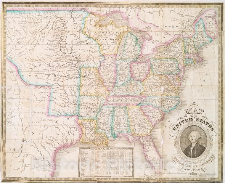 Historic 1836 Map - Map Of The United States - United States - United States - Distances, Etc. - United States - Maps, Touristmaps Of North America. - Vintage Wall Art