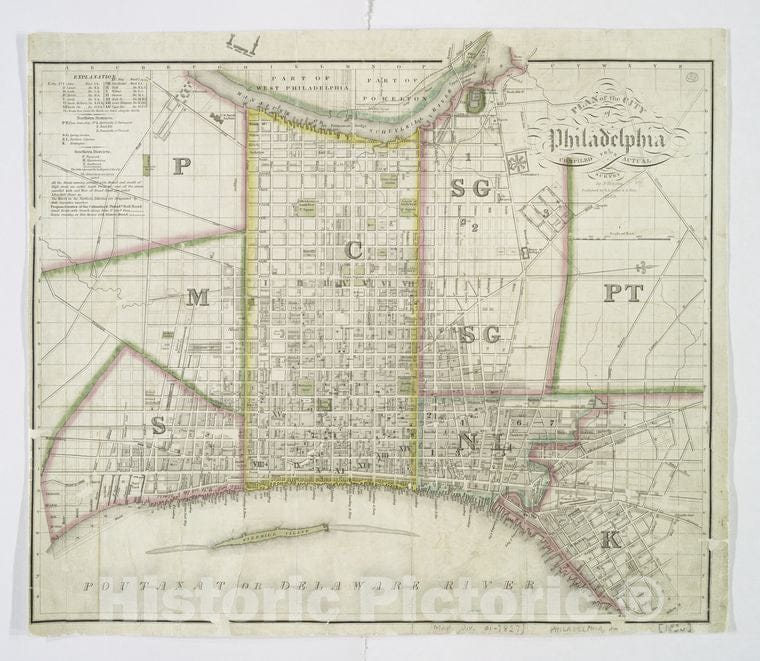 Historic Map - 1830 Plan Of The City Of Philadelphia - Vintage Wall Art