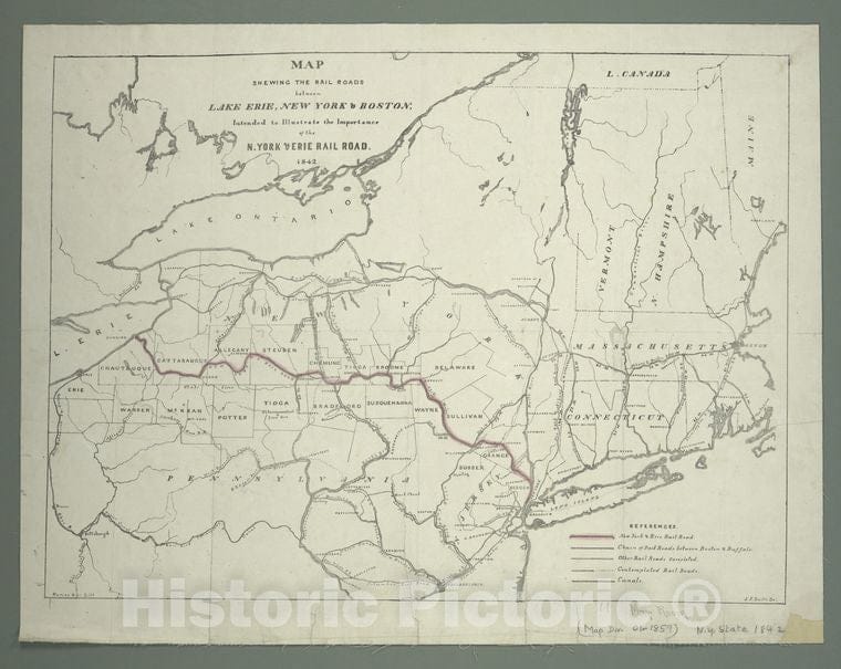 Historic Map - 1842 Boston (Mass.), Shewing The Rail S Between Lake Erie, New York & Boston : Intended To Illustrate The Importance Of The N. York & Erie Rail - Vintage Wall Art