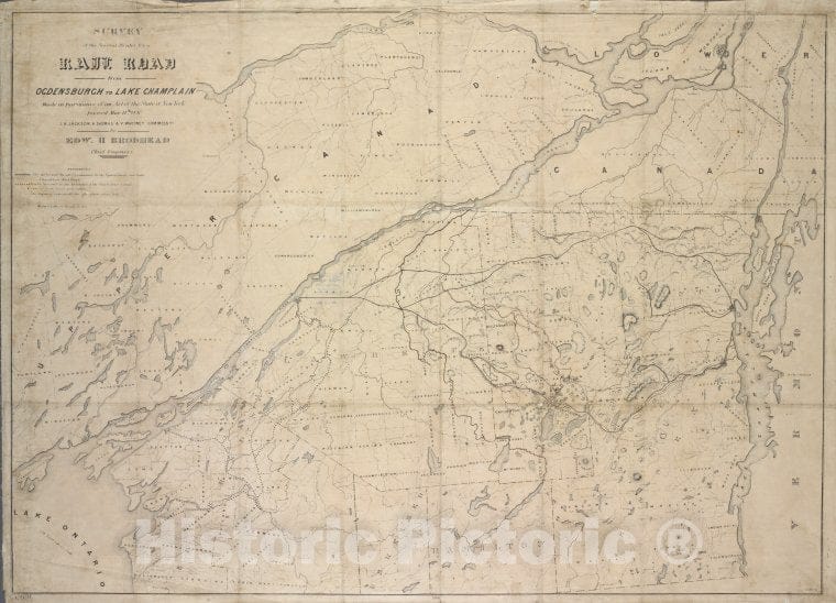 Historic Map - 1840 Survey Of The Several Routes For A Rail Road From Ogdensburgh To Lake Champlain, New York - Vintage Wall Art