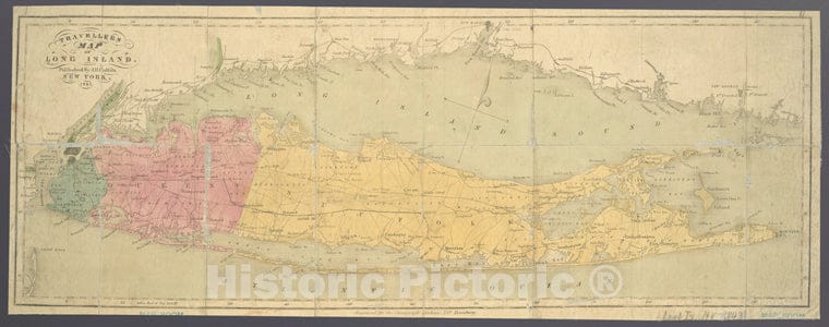 Historic 1843 Map - Traveller'S Map Of Long Island. - Long Island (N.Y.) - Maps - Long Island (N.Y.) - Maps, Touristmaps Of New York City And State - Long Island - Vintage Wall Art