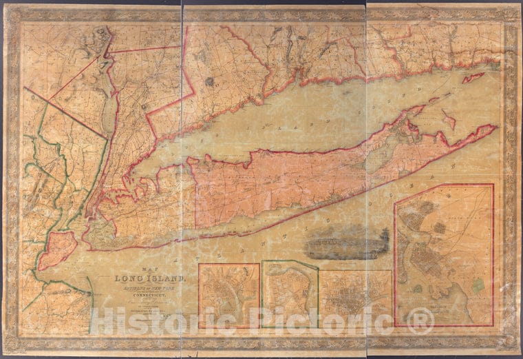 Historic 1847 Map - Map Of Long Island With The Environs Of New-York And The Souther - Vintage Wall Art