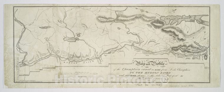 Historic 1825 Map - Map And Profile Of The Champlain Canal As Made From Lake Champla - Vintage Wall Art