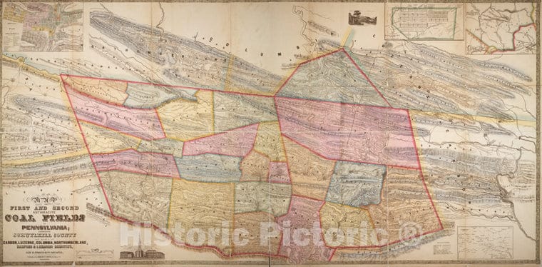 Historic 1849 Map - Map Of The First And Second Anthracite Coal Fields In Pennsylvan - Pennsylvaniamaps Of North America. - Cities And Towns, A - Z - Vintage Wall Art