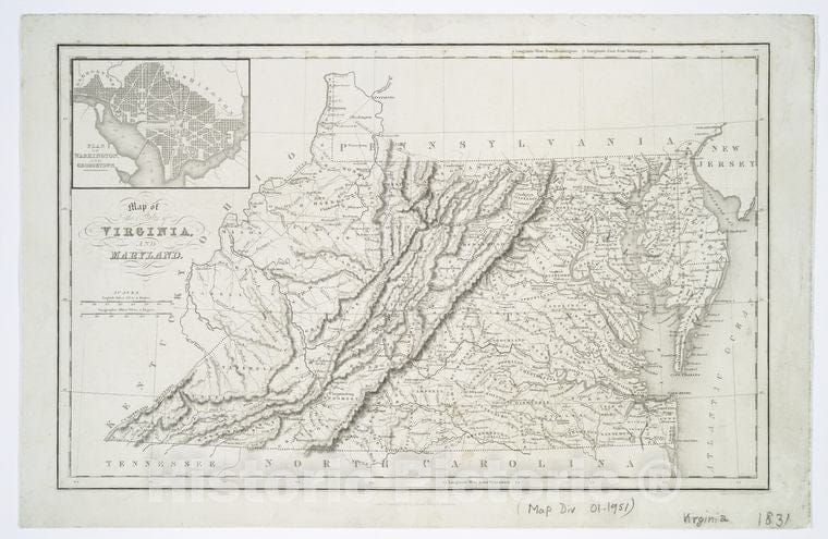 Historic 1831 Map - Map Of The States Of Virginia And Maryland - Virginia - Maps - Virginia - Pennsylvania - Maryland - Maps Of North America. - Vintage Wall Art