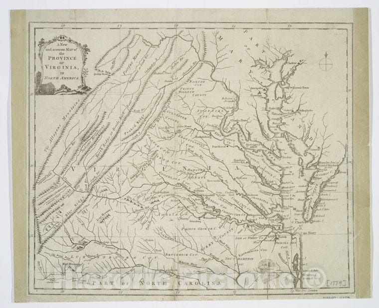 Historic 1779 Map - A New And Accurate Map Of The Province Of Virginia In North America. - Virginia - Maps - Early Works To 1800Maps Of North America. - Virginia - Vintage Wall Art