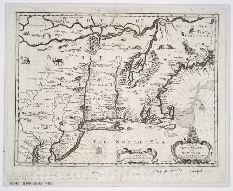 Historic 1676 Map - A Map Of New England And New York - Vintage Wall Art