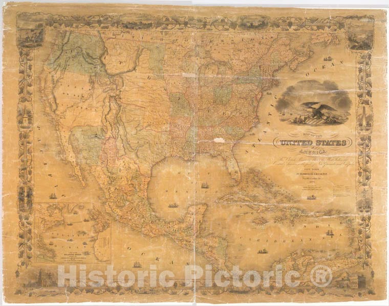 Historic Map - 1849 West Indies Of North America, United States Of America, The British Provinces, Mexico, The West Indies And Central America - Vintage Wall Art