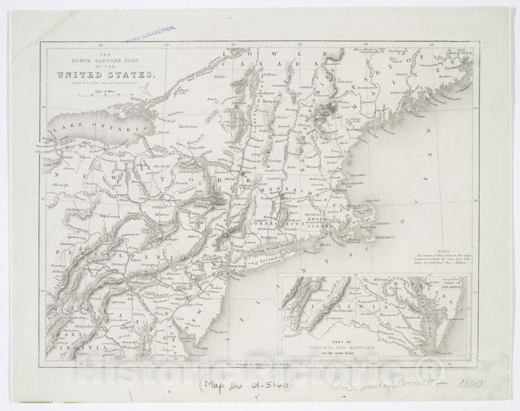 Historic 1840 Map - The North Eastern Part Of The United States - Northeastern States - Maps Of North America. - Vintage Wall Art