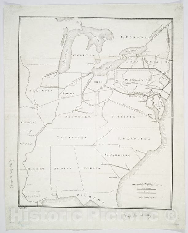 Historic 184-? Map - Map Of The United States Showing Canals & Railways, Some Proposed. - United Statesmaps Of North America. - Vintage Wall Art