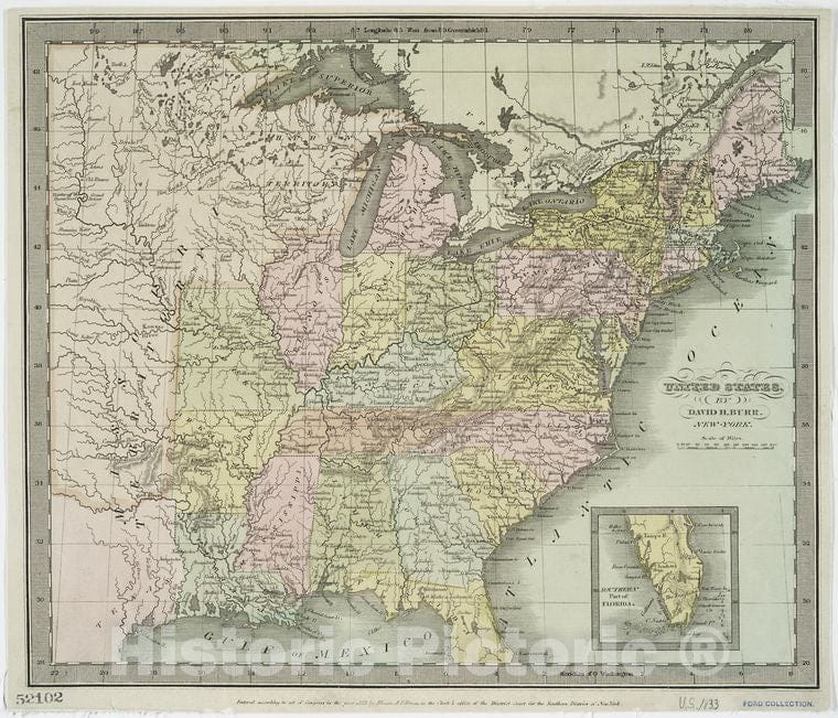 Historic 1833 Map - United States - United States - Maps-Maps Of North America. - Vintage Wall Art