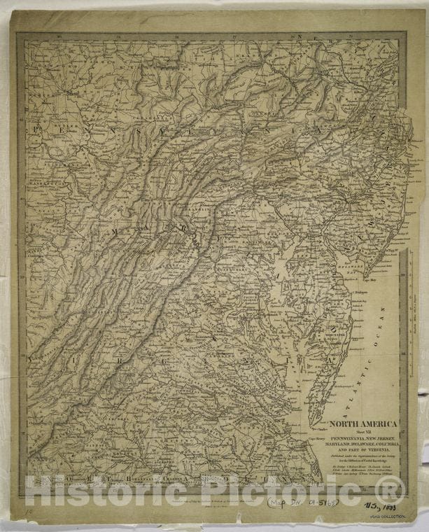 Historic 1833-07-15 Map - North America : Sheet Vii, Pennsylvania, New Jersey, Maryland, D - Vintage Wall Art