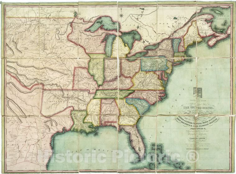 Historic 1824 Map - The Traveller'S Guide : A New And Correct Map Of The United Stat - United States - Maps Of North America. - Vintage Wall Art