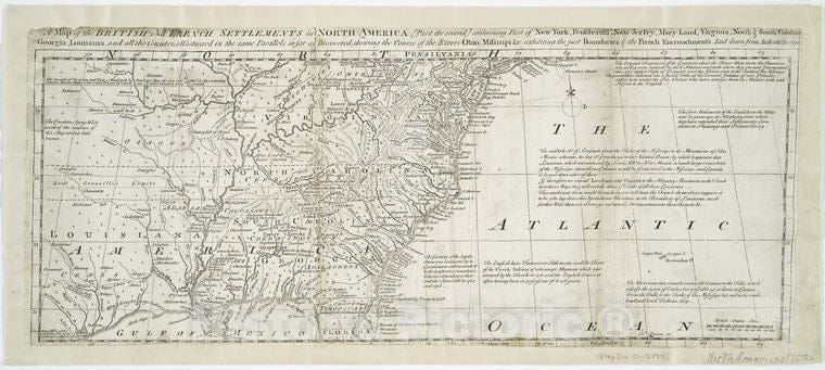 Historic 1755 Map - A Map Of The British And French Settlements In North America : (- Vintage Wall Art