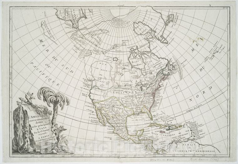 Historic 1762 Map - L'Amerique Septentrionale : Divisee En Ses Principaux Etats - North America - Maps - Early Works To 1800Maps Of North America. - Vintage Wall Art