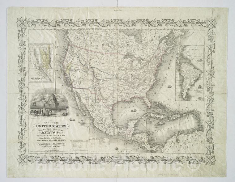 Historic 1849 Map - Map Of The United States, The British Provinces, Mexico, C. : S - United States - United States - Maps Of North America. - Vintage Wall Art