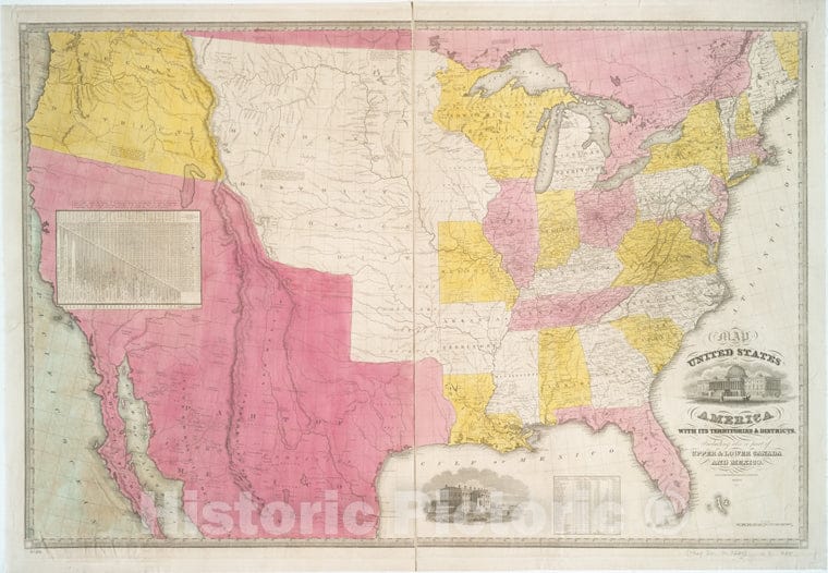 Historic Map - 1835 Map Of The United States Of America With Its Territories & Districts : Including Also A Part Of Upper & Lower Canada And Mexico. - Vintage Wall Art