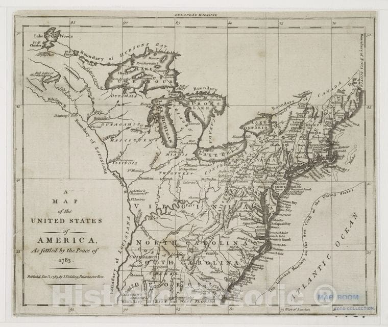 Historic Map - 1783 A Map Of The United States Of America, As Settled By The Peace Of 1783. - Vintage Wall Art