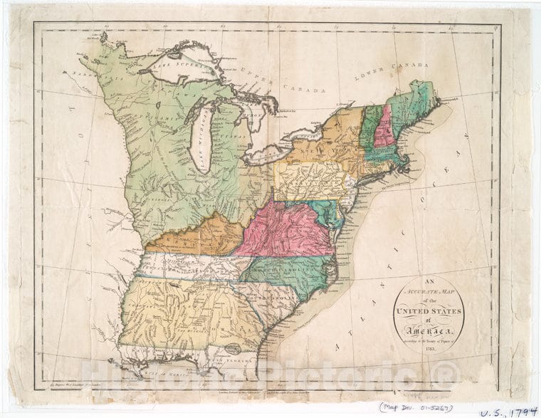 Historic Map - 1794 An Accurate Map Of The United States Of America : According To The Treaty Of Peace Of 1783. - Vintage Wall Art