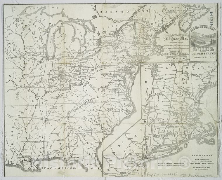 Historic 1848 Map - Complete Railway Map Designed And Engraved From The Original Map - United Statesmaps Of North America. - Vintage Wall Art