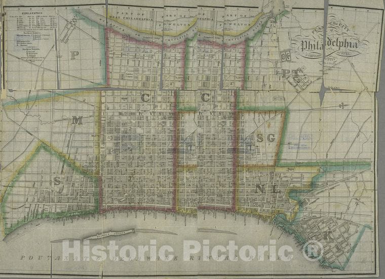 Historic Map - 1824 Philadelphia, Pennsylvania (Pa.), Plan Of The City Of Philadelphia - Vintage Wall Art