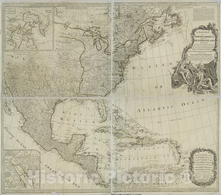 Historic 1783-08-15 Map - A New Map Of North America With The West India Islands : Divided - Vintage Wall Art