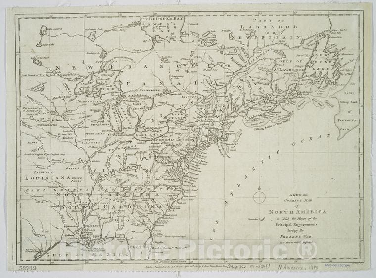 Historic 1780-04-26 Map - A New And Correct Map Of North America : In Which The Places Of - Vintage Wall Art