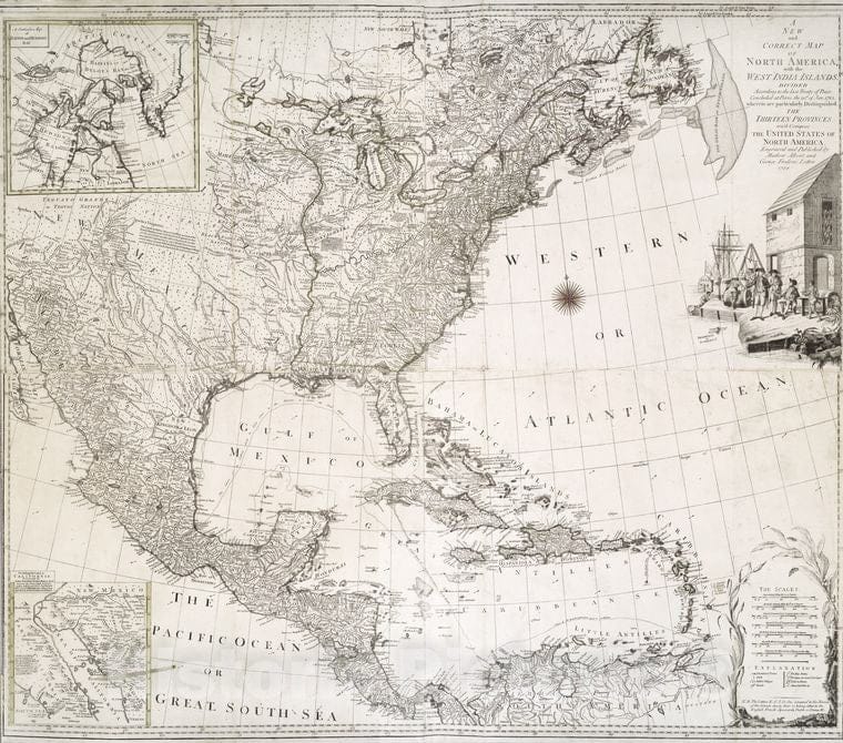 Historic 1777 Map - A New And Correct Map Of North America With The West India Island - Vintage Wall Art