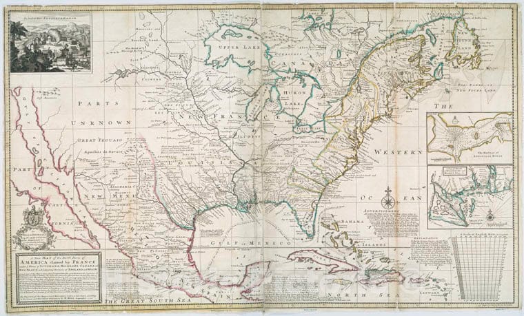 Historic 1720 Map - A New Map Of The North Parts Of America Claimed By France Under - Vintage Wall Art